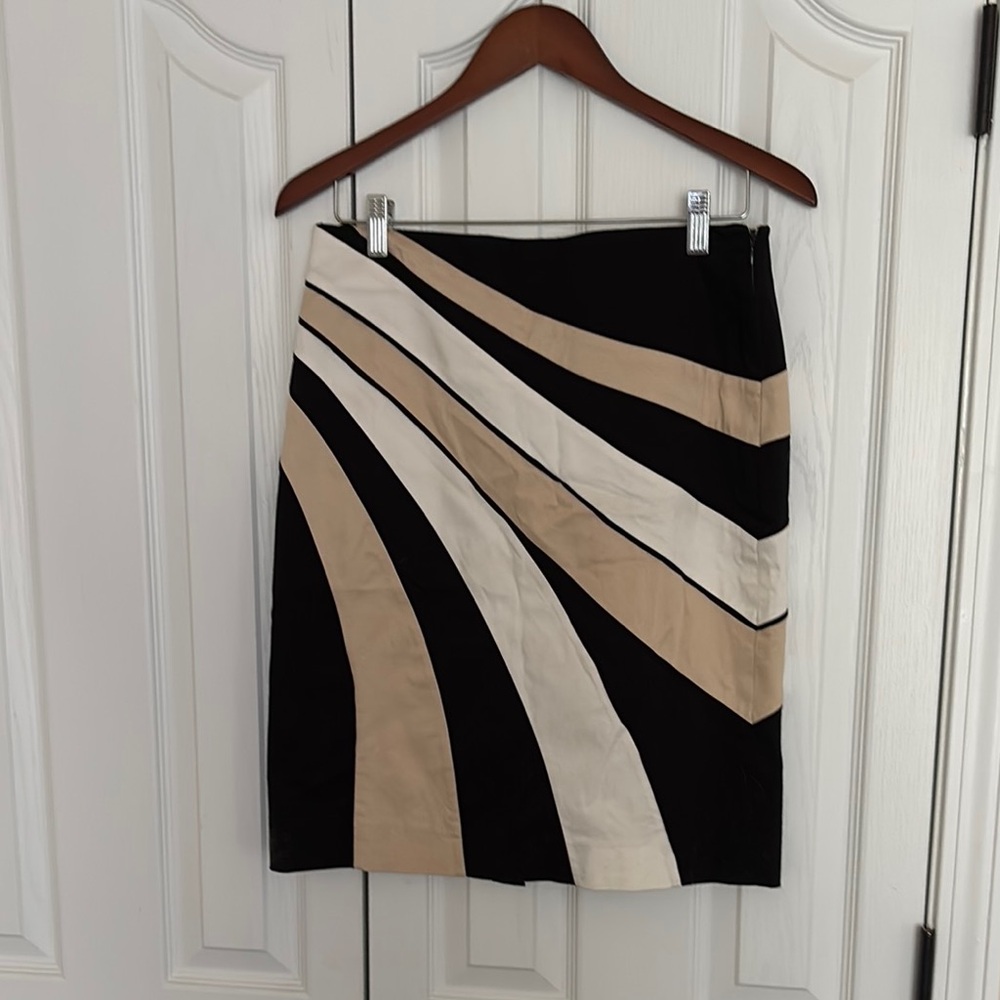 White House Black Market Black and Cream Asymmetrical Pencil Skirt